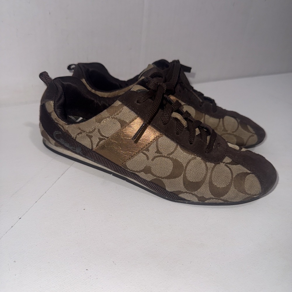 Coach Signature C Logo Canvas Brown Classic Patent Leather Sneakers Women's 9.5 - Picture 4 of 13